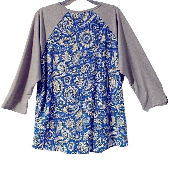 LuLaRoe Randy baseball style gray, blue, & light yellow raglan sleeve top 3X - Picture 3 of 7